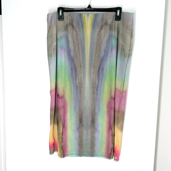 AFRM Lynn Abstract Print Mesh Midi Skirt Watercolor Multi XL NWT rainbow pencil - Picture 2 of 4